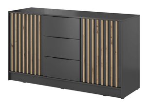 Miniaturka 3 - Przestronna komoda z czarnymi frontami i drewnianymi panelami