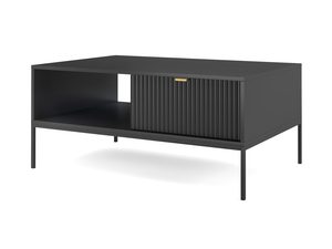 Miniaturka 1 - Szafka RTV nowoczesna czarna z ryflowanym frontem i czarną podstawą