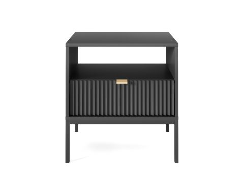 Nowoczesna szafka nocna czarna z ryflowanym frontem i czarnym stelażem