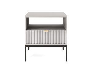 Miniaturka 5 - Designerska szafka nocna biała z pionowym frezowaniem i czarnym stelażem