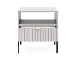 Miniaturka 6 - Biała szafka nocna z ryflowanym frontem i złotym uchwytem