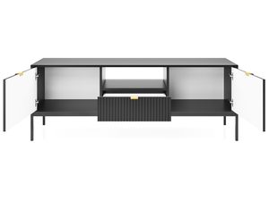 Miniaturka 2 - Ciemna szafka RTV nowoczesna z otwartą półką i ryflowanym frontem