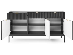 Miniaturka 2 - Komoda czarna z otwartą półką i pionowym frezowaniem