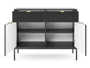 Miniaturka 2 - Czarna komoda glamour z ryflowanym frontem i złotym uchwytem