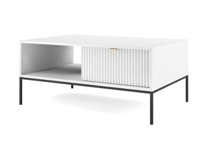 Miniaturka 5 - Biała ława z ryflowanym frontem i czarnym stelażem w stylu modern