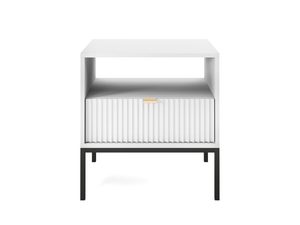 Miniaturka 9 - Szafka nocna z białym korpusem, ryflowanym frontem i czarnymi nogami