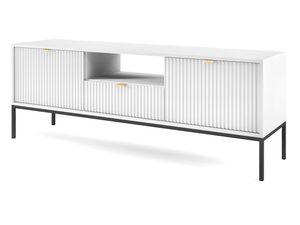 Miniaturka 9 - Szafka RTV glamour z białym ryflowanym frontem i złotym detalem