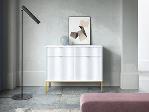 Miniaturka 17 - Biała komoda z ryflowanym frontem i złotymi nogami glamour
