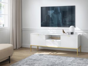 Miniaturka 18 - Nowoczesna biała szafka RTV z ozdobnym frezowaniem