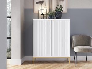 Miniaturka 18 - Komoda biała z pionowym frezowaniem i złotym stelażem