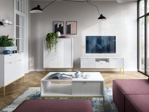 Miniaturka 14 - Aranżacja wnętrza z białą szafką RTV w stylu modern