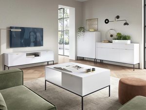 Miniaturka 9 - Stylowy salon z białymi meblami z pionowym ryflowaniem i czarną podstawą