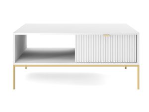 Miniaturka 11 - Ława biała z frezowaniem i złotą podstawą w stylu glamour