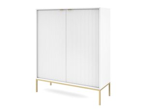 Miniaturka 16 - Biała komoda z pionowym frezowaniem i złotą ramą glamour