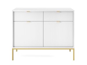 Miniaturka 15 - Duża biała komoda z frezowanym frontem i nowoczesnym designem