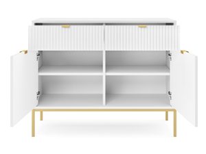 Miniaturka 16 - Komoda biała otwierana z półkami i złotą podstawą