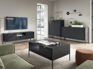 Miniaturka 4 - Nowoczesny salon z czarną szafką RTV i frezowanym stolikiem