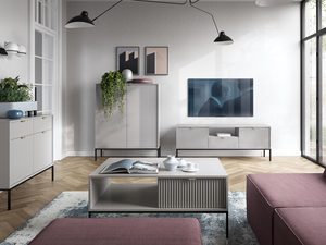 Miniaturka 9 - Jasny salon z beżowymi meblami RTV i czarnymi nóżkami