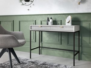 Miniaturka 8 - Szara toaletka z ryflowanym frontem i czarnym stelażem w eleganckim wnętrzu