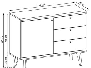 Miniaturka 3 - ysunek techniczny komody RTV z trzema szufladami i szafkami