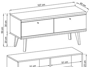 Miniaturka 3 - Rysunek techniczny nowoczesnej szafki RTV z szufladami i nóżkami