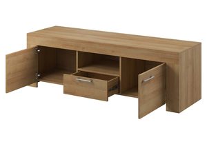 Miniaturka 1 - Dębowa szafka RTV z uchylnymi drzwiczkami i otwartą półką