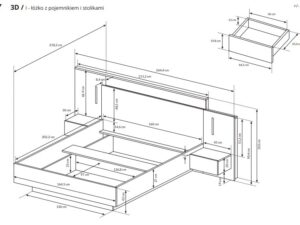 Miniaturka 8 - Schemat techniczny łóżka z pojemnikiem na pościel, nowoczesny styl