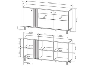 Miniaturka 4 - Rysunek techniczny komody z pionowymi listwami