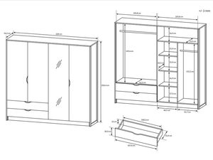 Miniaturka 7 - Rysunek techniczny szafy z drzwiami z pełnymi wymiarami