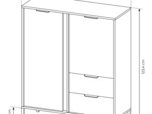 Miniaturka 8 - Rysunek techniczny przedstawiający wysoką komodę z szczegółowymi wymiarami