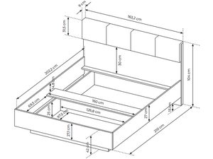 Miniaturka 14 - Rysunek techniczny przedstawiający łóżko z wysokim zagłówkiem
