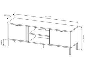 Miniaturka 8 - Rysunek techniczny szafki RTV z otwartymi półkami i metalowymi nogami
