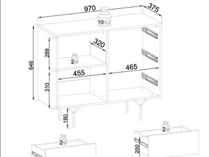 Miniaturka 6 - Rysunek techniczny komody z wymiarami i oznaczeniem pojemności