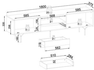 Miniaturka 6 - Rysunek techniczny nowoczesnej szafki RTV z szufladami