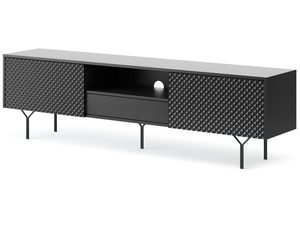 Miniaturka 1 - Nowoczesna czarna szafka RTV z przegrodami i metalowymi nogami