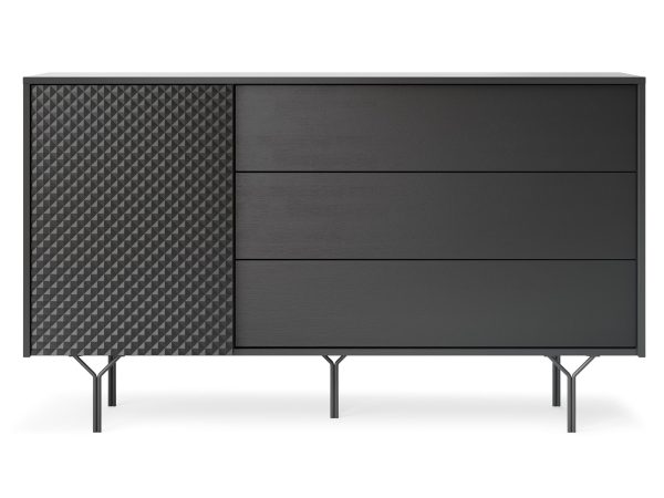 Komoda z trzema głębokimi szufladami i metalowymi nóżkami w stylu modern