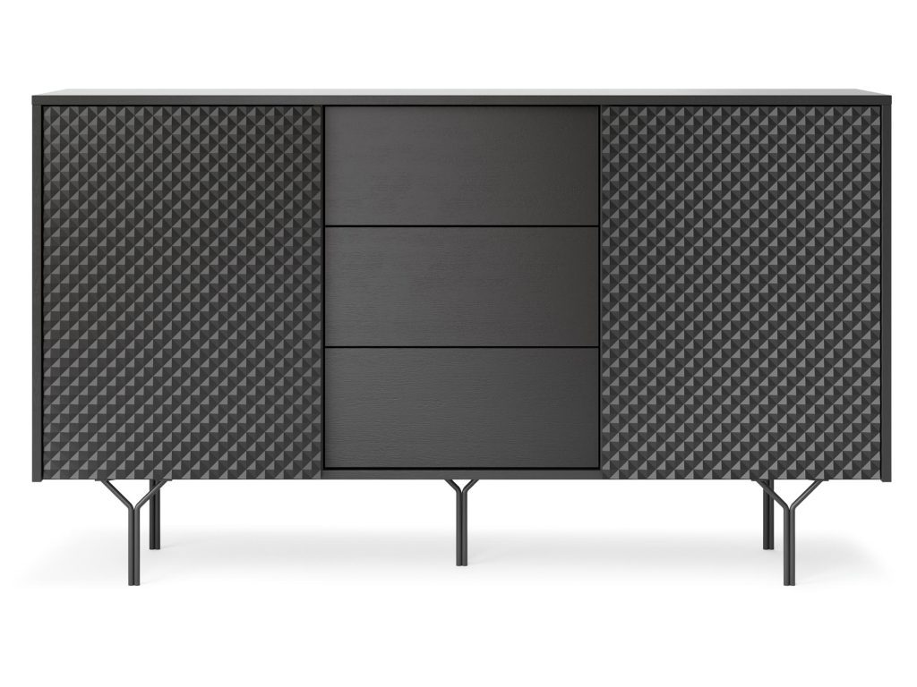 Czarna Komoda Kruk 144cm Frezowany Front  2D
