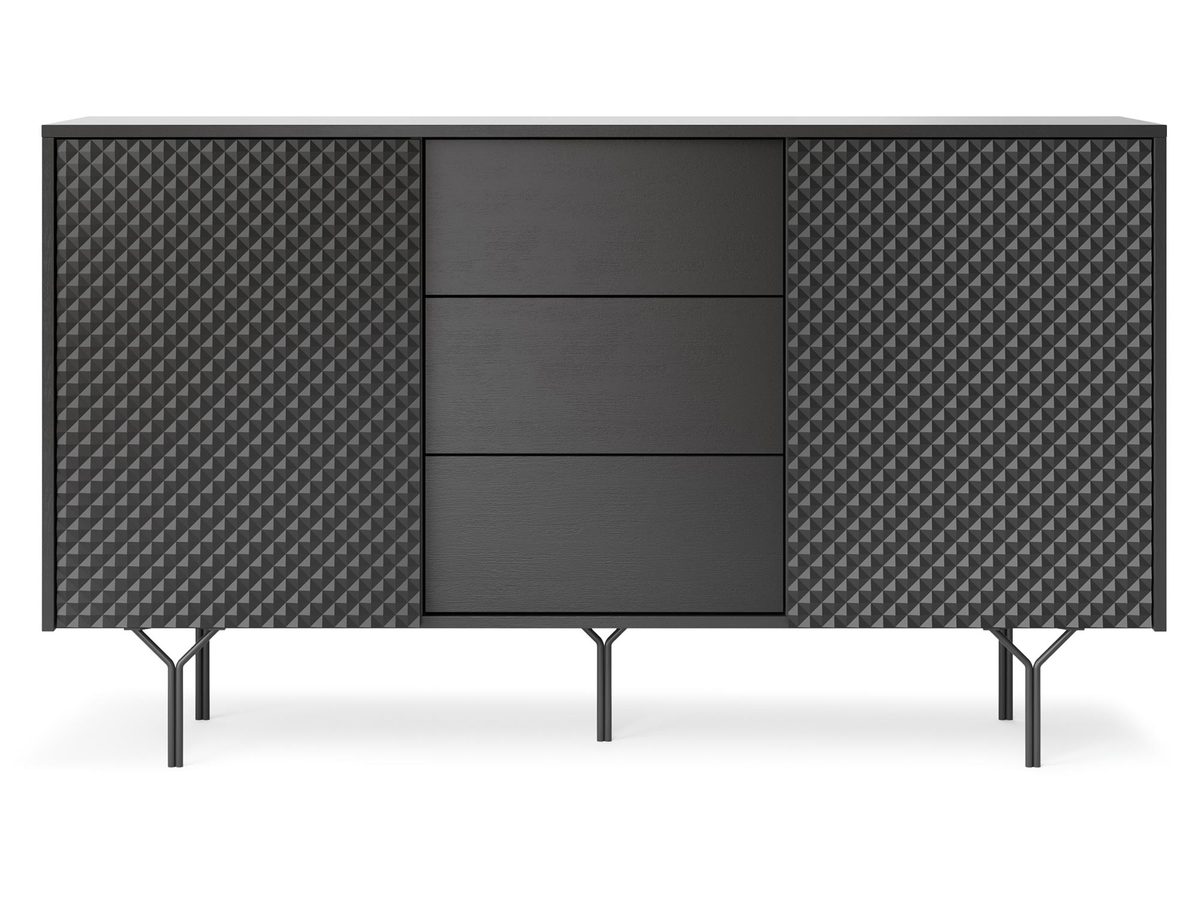 Czarna Komoda Kruk 144cm Frezowany Front  2D