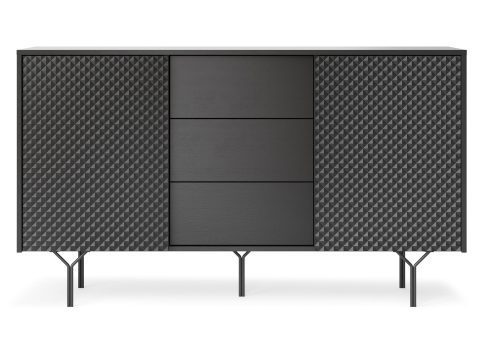 Czarna komoda z pionowymi liniami i ryflowanymi frontami w stylu nowoczesnym