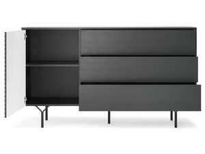 Miniaturka 2 - Ryflowana czarna komoda z geometrycznymi drzwiczkami, styl glamour loft