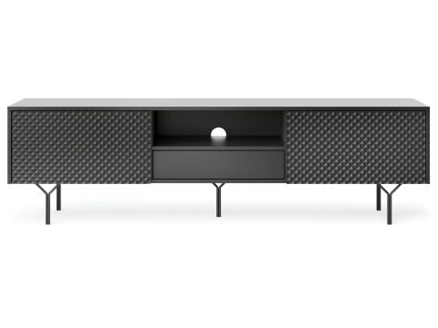 Nowoczesna czarna szafka RTV z przegrodami i metalowymi nogami