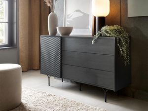Miniaturka 3 - Minimalistyczna czarna komoda z szufladami i ryflowanym bokiem