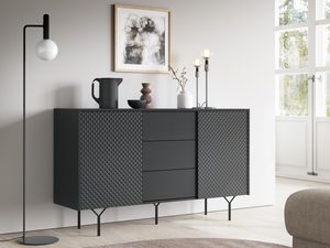 Miniaturka 3 - Nowoczesna czarna komoda z ryflowanymi frontami i wysokimi nóżkami
