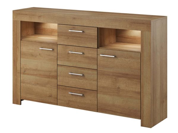 Drewniana komoda z półkami i szufladami w stylu nowoczesnym