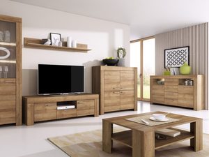 Miniaturka 3 - Drewniana meblościanka RTV w stylu klasycznym z szafką i witrynami