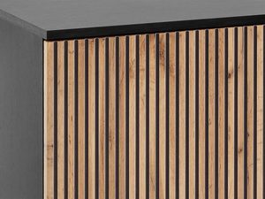 Miniaturka 6 - Zbliżenie na front z pionowych listew dębowych na czarnej podstawie