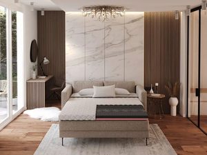 Miniaturka 1 - Nowoczesna sypialnia z łóżkiem beżowym i materacem