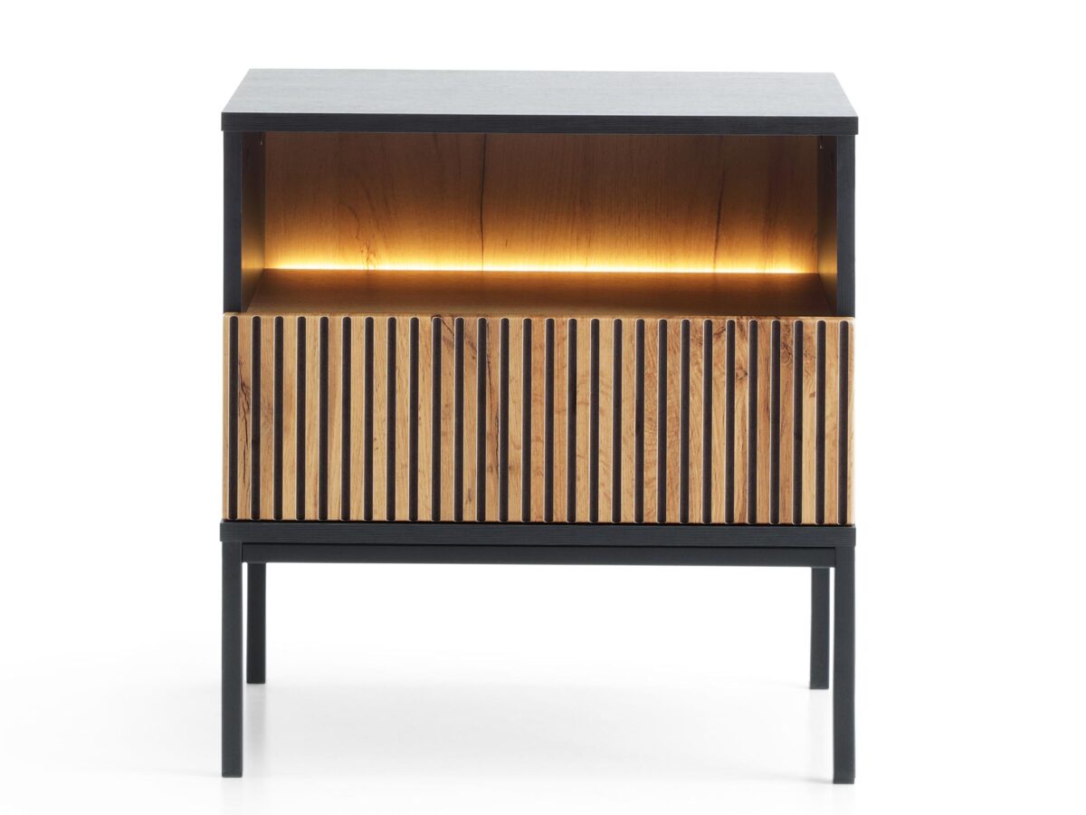 Stolik Nocny Spokój Frezowany Front Dąb/Czarny