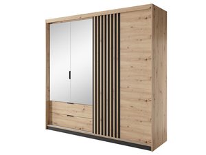 Miniaturka 3 - Drewniana szafa a z lustrem i pionowymi listwami, nowoczesny styl