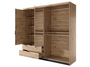 Miniaturka 4 - Wnętrze szafy z otwartymi półkami i drewnianymi akcentami, nowoczesny styl